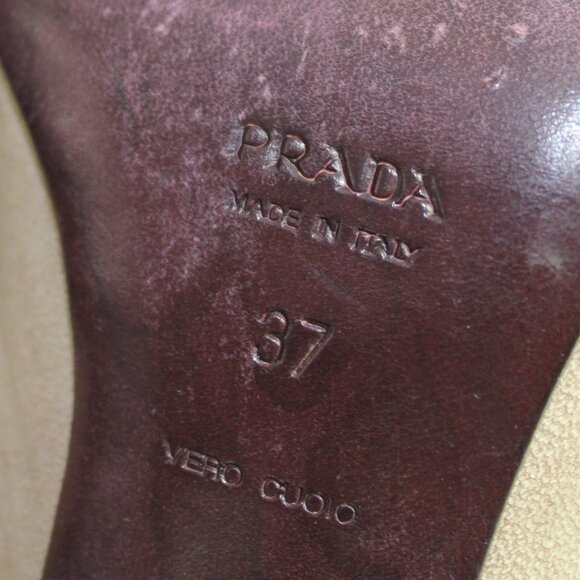 Prada Vintage Floral Appliqué Taupe Purple Detailing Slip-On Heel Size 37 (US 6) - Picture 11 of 12